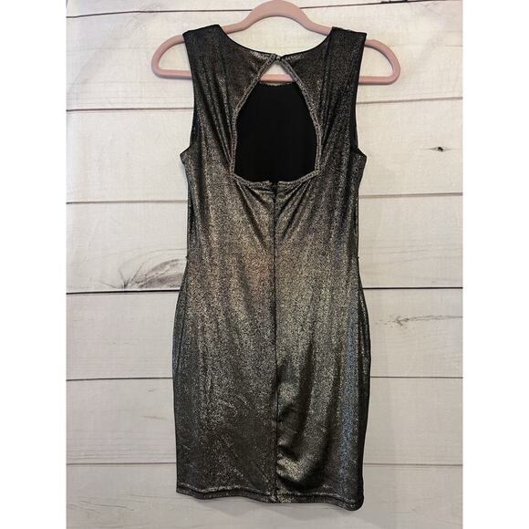 Bebe Women's Metallic Gold Open Back Beaded Bodycon Dress Size Small NWT - Picture 6 of 6